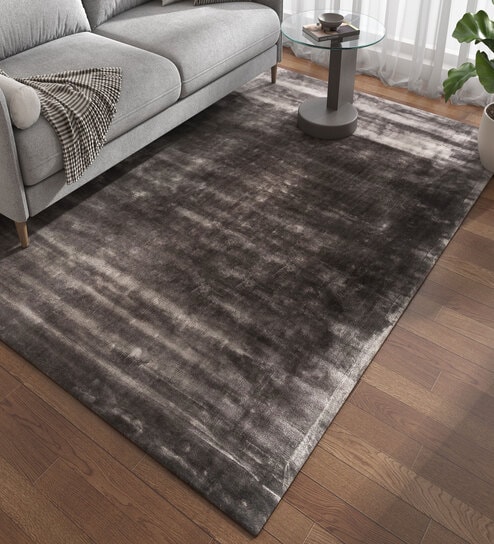 Grey Abstract Viscose 6 ft X 9 ft Hand Tufted Rectangle Carpet