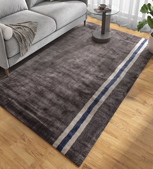 Grey Abstract Viscose 6 ft X 9 ft Hand Woven Carpet