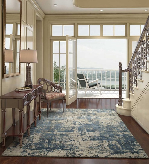 Grey Abstract Wool & Bamboo Slik 8 ft x 10 ft Hand Knotted Carpet