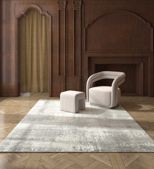 Grey Abstract Wool & Viscose 6 ft x 9 ft Hand Woven Carpet By Jaipur Rugs