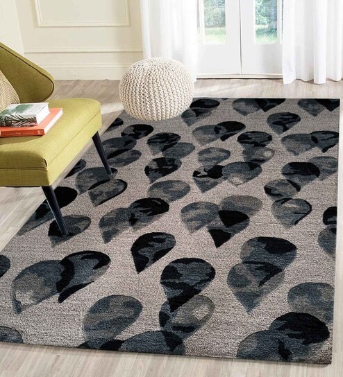Grey Abstract Wool 5 ft x 7 ft Hand Tufted Carpet