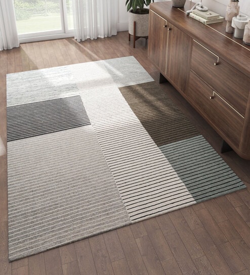 Grey Abstract Wool 5 ft X 8 ft Rectangle Flat Weaves
