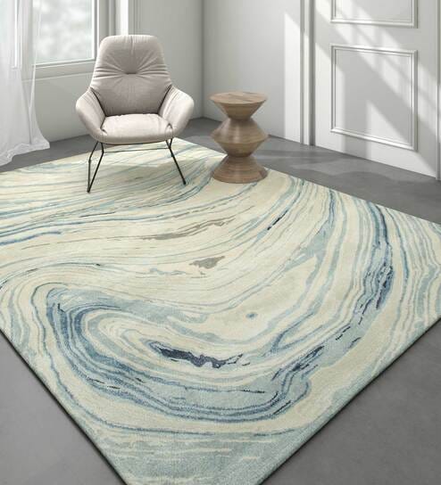 Grey Abstract Wool And Viscose 5 ft x 7 ft Hand Tufted Carpet