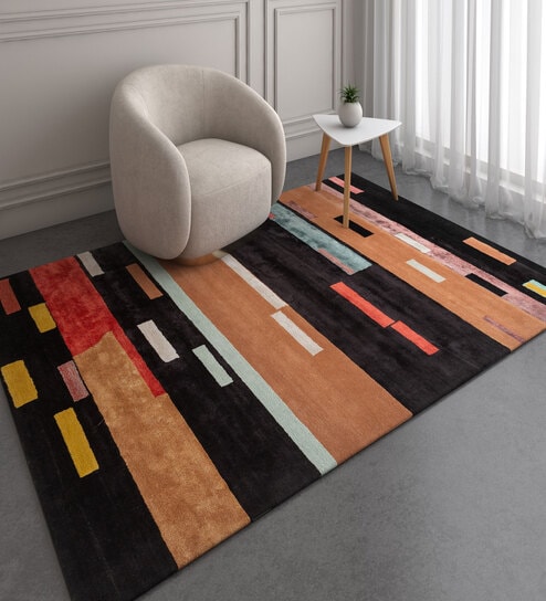 Grey Abstract Wool and Viscose 6 ft X 9 ft Hand Tufted Carpet