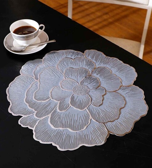 Sliver Floral Shaped Textured PVC Dining Table Placemat