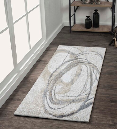 Grey and Beige Geometrical Polypropylene 5 ft x 2 ft Machine Made Runner