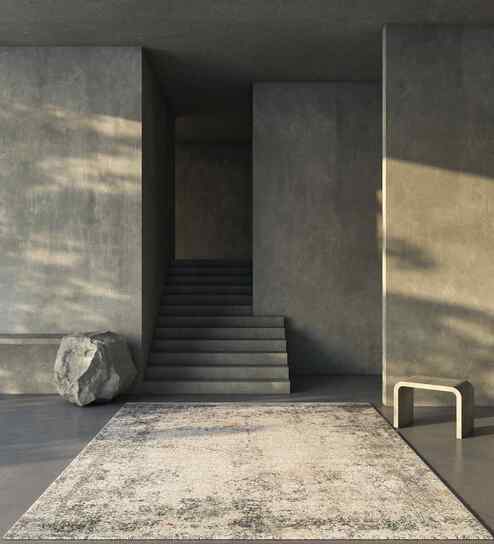 Grey and Blue Abstract Polyester 5x7.5 Feet Machine Made Carpet