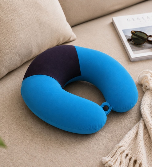 Grey and Blue Memory Foam Travel Neck Pillow