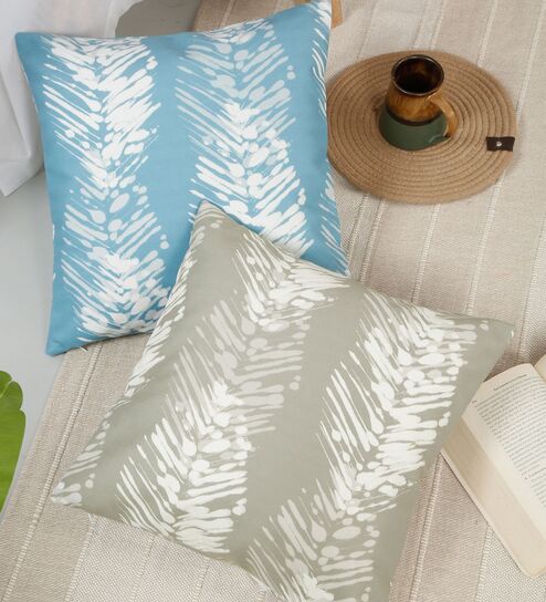 Grey and Blue Velvet Abstract 16x16 inches Cushion Cover Set of 2