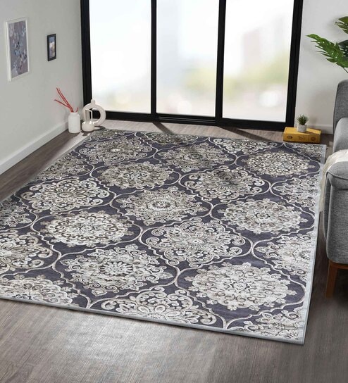 Grey and Cream Neo Persian 5x7 Feet Machine Made Carpet