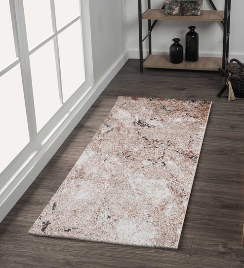 Grey and Orange Abstract Polypropylene 5 ft x 2.5 ft Machine Made Runner