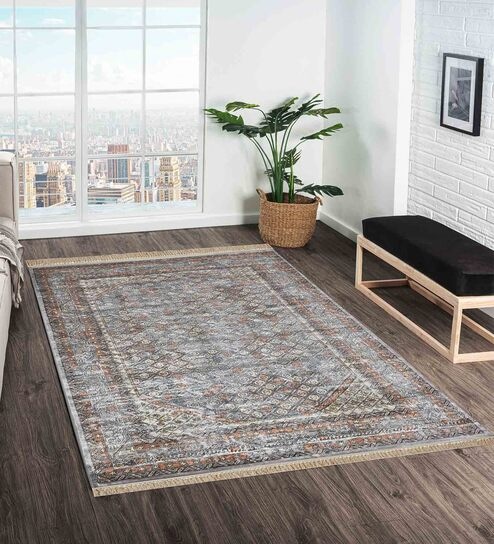 Grey and Rust Persian 4x6 Feet Machine Made Carpet