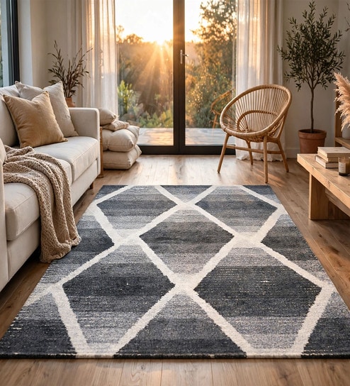 Grey Wool And Cotton 5 X 8 Ft Hand Tufted Carpet