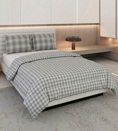 Grey and White 100% COTTON Solid 105 GSM Double Bed Comforter