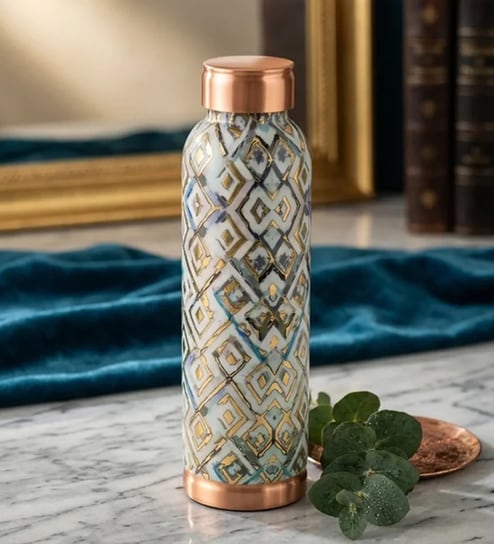 Grey Barfi Geometric Print Copper Bottle Grey Barfi Geometric Print Copper Bottle