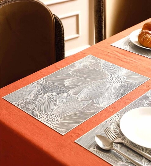 Grey Bency Rectangular PVC Dining Table Placemat
