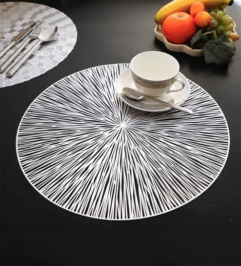 Grey Bitsy Round PVC Dining Table Placemat