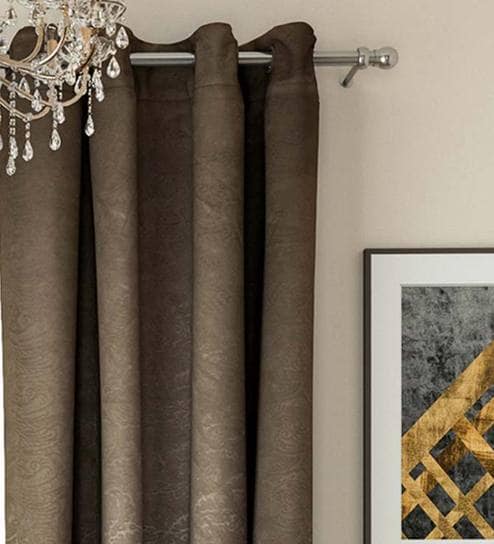 Grey Faux Silk Blackout 5 Feet Eyelet Curtain (Set of 2)