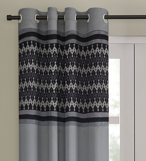 Buy Grey Blackout Satin 7 Feet Eyelet Door Curtain By Eyda Online