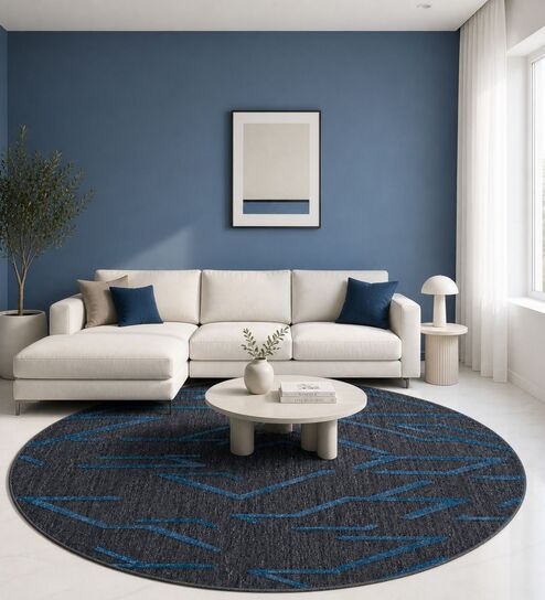 Grey Blue Natural Wool & Silk 5 X 5 Feet Square Carpet-image-43