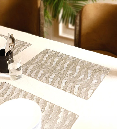 Grey Cadie Rectangular Textured PVC Dining Table Placemat