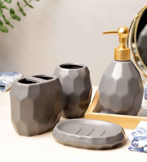 market 99 Grey Ceramic Bathroom Set Of 4-picture-36