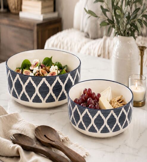 Grey Ceramic Serving Bowl Set of 2 (600 ML)