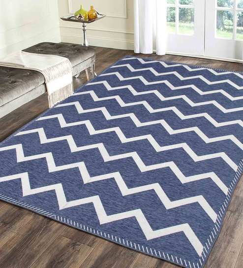 Grey Chenille Geometrical 4 x 6 Feet Machine Made Carpet
