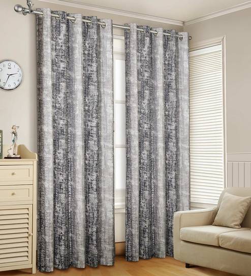 Buy Grey Colour Eyelet Polyester 7 Feet Door Curtain By Urban Hues