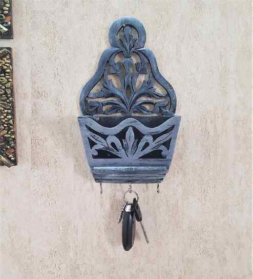 Grey Colour Sheesham Wood Key Holder in Distress Finish