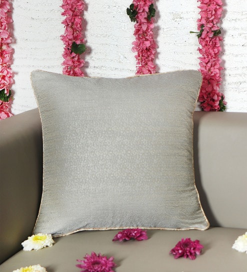 Grey Cotton  Traditional 16x16 inches Cushion Covers (1pc) by Zeba