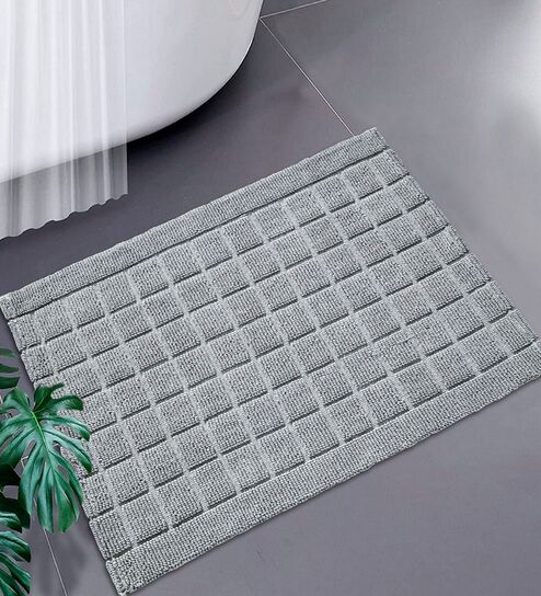 Grey Cotton 21X37 Inches Anti-Skid Bath Mat