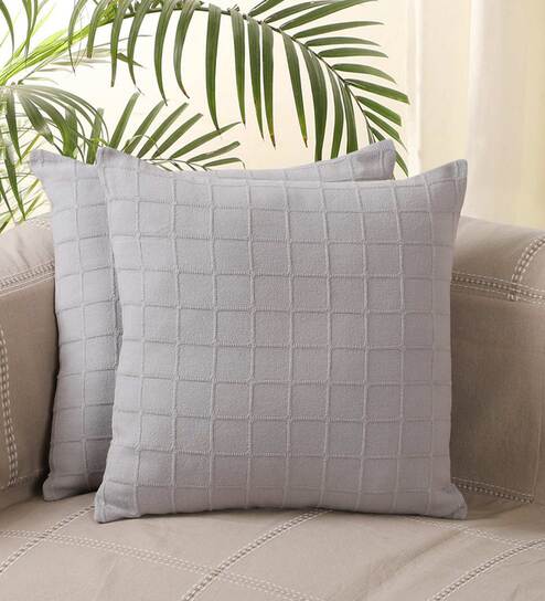 Grey Geometric Cotton 16 x 16 Inches Cushion Covers (Set of 2) by Jamio Firati