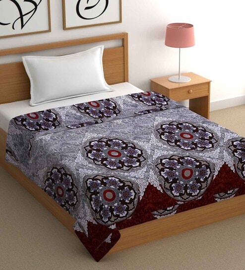 Grey Cotton Floral 400 GSM Single Bed Comforter
