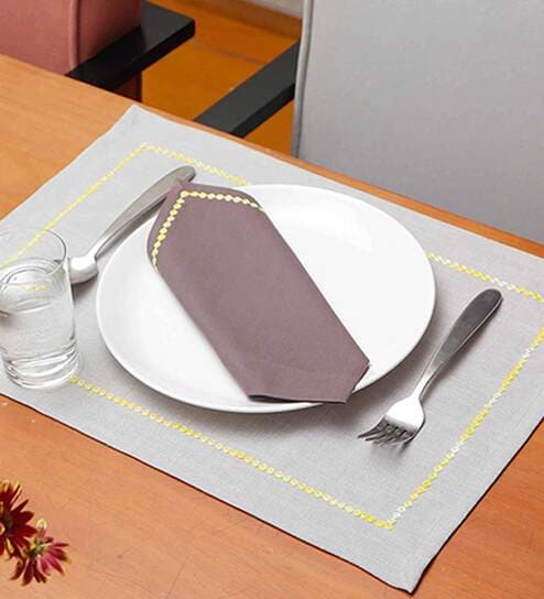 Cory (13x19) Grey & Yellow Cotton & Polyester (Set of 12) Placemat