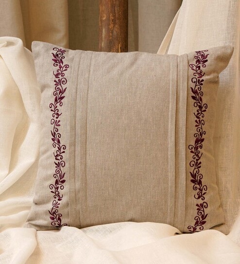 Brown Striped Blended Cotton 16 x 16 Inches Cushion Cover by Zeba