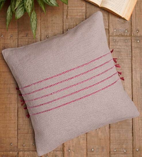Grey Textured Cotton Blend 16 x 16 Inches Cushion Cover by Zeba