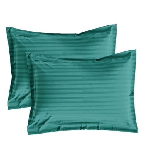 sleeping owls Green Cotton 210TC Striped Set of 2 Pillow Covers-picture-21