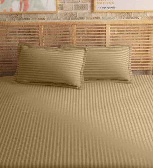 Brown Cotton 210TC Striped Set of 2 Pillow Covers