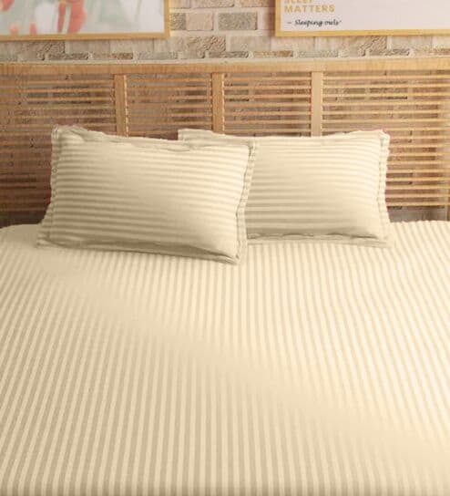 Cream Cotton 210TC Striped Set of 2 Pillow Covers
