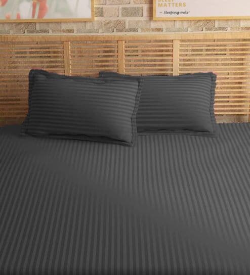 Grey Cotton 210TC Striped Set of 2 Pillow Covers