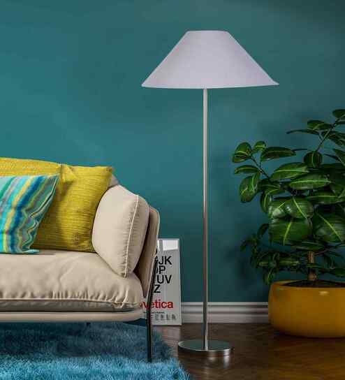Grey Cotton Coolie Shade Floor Lamp Steel Base (13X13X55