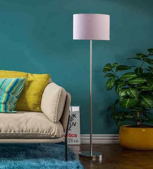 Grey Cotton Drum Shade Steel Floor Lamp Steel Base