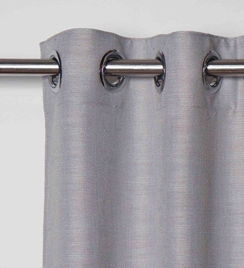 Grey Cotton Solid 7Ft Blackout Eyelet 1 Pc Door Curtain by Zeba