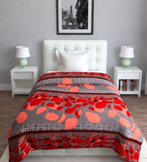 Grey Cotton Floral 150 GSM Single Bed AC Room Blanket Dohar