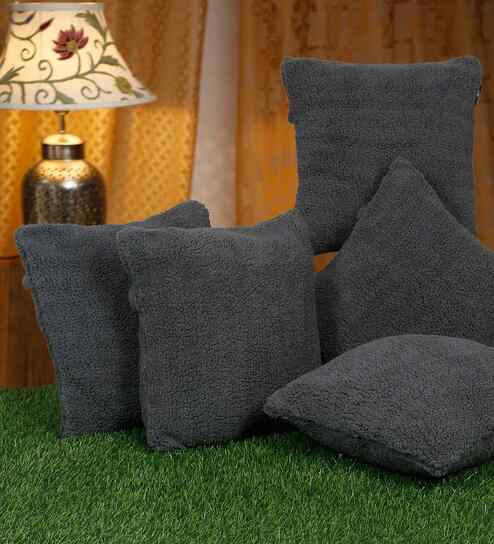 Grey Cotton Geometric 16X16 Inches Cushion Covers (Pack of 5)