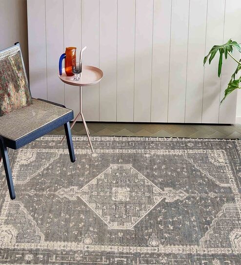 Grey Cotton 5 ft X 8 ft Hand Woven Dhurrie