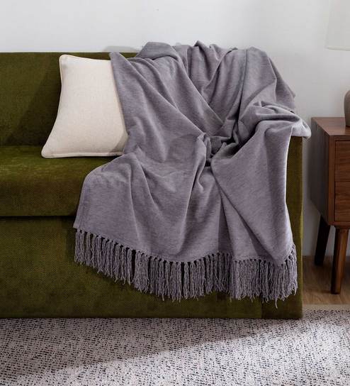 Jessica Grey Cotton Solid 70X51 Inch Self Textured Throw by Maspar