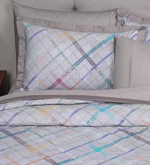 Grey Cotton Polyester Geometric Print 121 GSM Single Bed Quilt