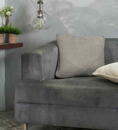 Grey Cotton Polyester Solid 16x16 inches Square Cushion Cover